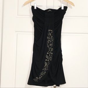 Morgan De Toi Women Strapless Black Printed Dress